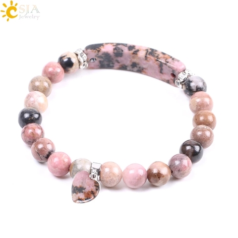 CSJA Natural Gem Stone Bangles Line Rhodonite Love Heart Fitting Healing Beads Bracelets Rectangle Stones for Women Jewelry F104 ► Photo 1/6