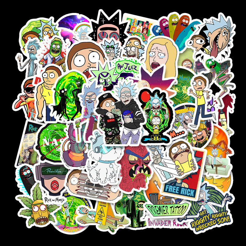 50pcs/Pack Waterproof Cartoon Stickers Rick and Morty Kids Skate Board Suitcase 