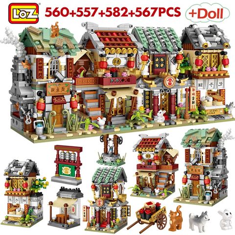 LOZ Creatored Mini Street View China Street Bun Shop Pawnshop Bistro Blacksmith Shop Building Blocks Toys for Children Gifts ► Photo 1/6