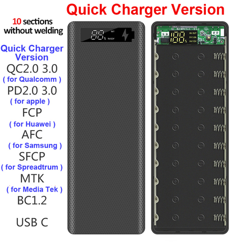 Welding Free 10*18650 Battery Storage Box Dual USB Power Bank Case DIY Shell Case 18650 Battery Holder Box PD QC3.0 Quick Charge ► Photo 1/6