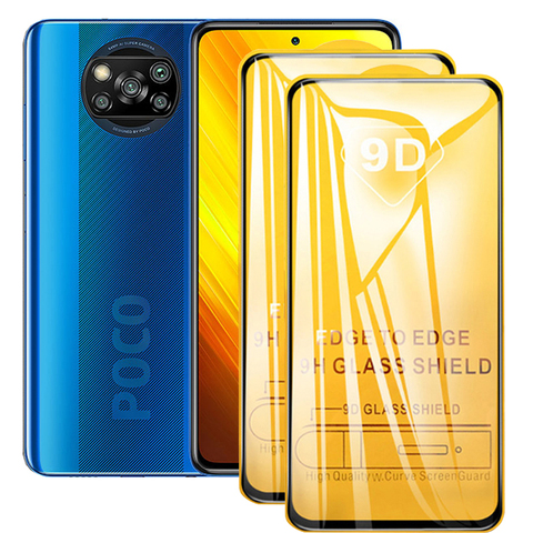 2 pcs 9D full glue Poco X3 protective glass for Xiaomi Poco X3 NFC screen protector on pocophone pocofone X 3 tempered glas film ► Photo 1/6