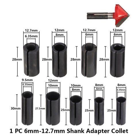 1pc 6mm 6.35mm 8mm 9.5mm 10mm 12mm 12.7mm Shank Adapter Collet CNC Router Tool Holder Milling Chuck Collet ► Photo 1/6