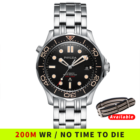 PHYLIDA Black Dial MIYOTA Automatic Watch DIVER300M 007 NTTD Style Sapphire Crystal Solid Bracelet Waterproof 200M ► Photo 1/5