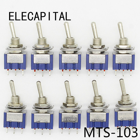 10Pcs ON-OFF-ON 3 Pin 3 Position Mini Latching Toggle Switch AC 125V/6A 250V/3A ► Photo 1/4