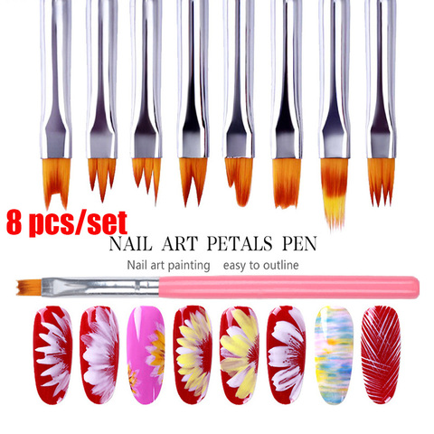 8pcs Nail Bloom Flower Nail Art Brush Pen Gel UV Nail Painting Flower Drawing Pen Acrylic Gel Nail Painting Brush Liner DIY ► Photo 1/6