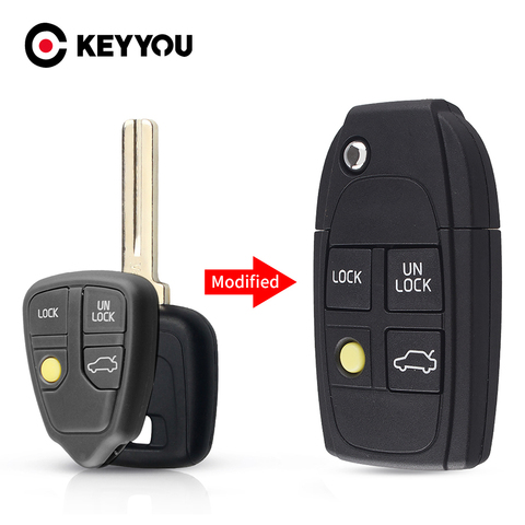 KEYYOU Replacement Car Remote Modified Flip Key Shell Case 4 Buttons For Volvo XC70 XC90 V40 V50 V70 V90 C30 C70 S40 S60 S70 S80 ► Photo 1/6