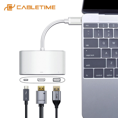 CABLETIME USB C Hub to HDMI VGA 4K Type C to HDMI USB 3.0 Adapter USB C Converter for Huawei matebook X 13 Macbook pro air C207 ► Photo 1/5