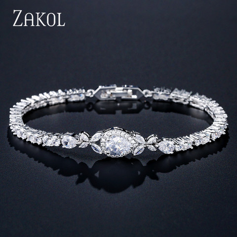 ZAKOL Fashion Water Drop Cubic Zirconia Chain Link Bracelets & Bangles for Women Wedding Jewelry Accessories Wholesale FSBP2046 ► Photo 1/6