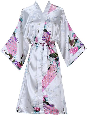 Silk Satin Wedding Bride Bridesmaid Robe Floral Bathrobe Short Kimono Robe Night Robe Bath Robe Fashion Dressing Gown For Women ► Photo 1/6