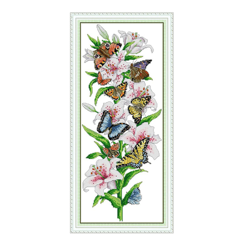 butterflies love flowers 17 cross stitch kit aida 14ct 11ct count print canvas cross stitches   needlework embroidery DIY handma ► Photo 1/1