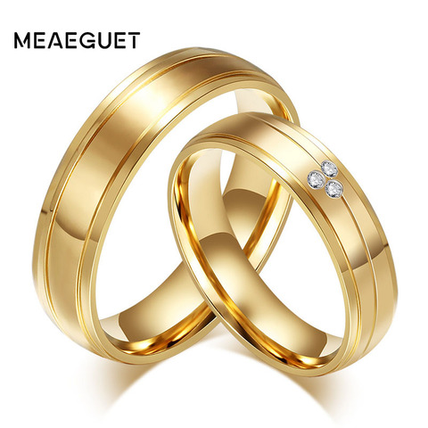 Meaeguet Fashion CZ Stone Wedding Rings For Lover Stainless Steel Couple Rings Gold-Color Anel Jewelry ► Photo 1/6