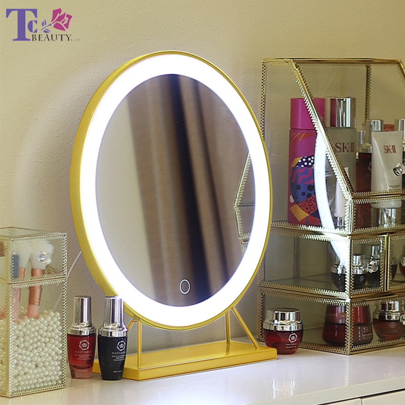 Makeup Mirror With Led Light Desktop, Round Vanity Mirror With Stand