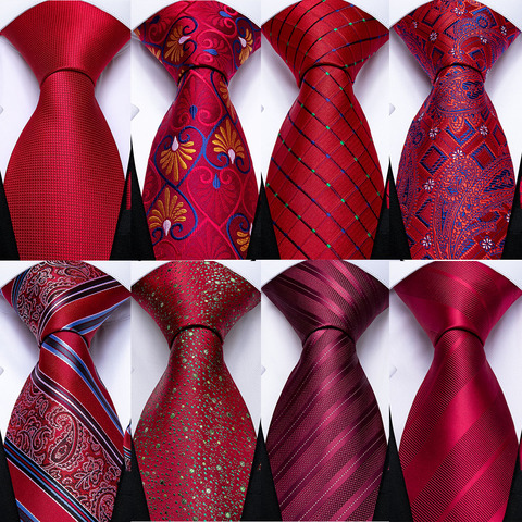 New Design Wedding Men Tie Red  Solid Striped Paisley Neckties For Men Business Dropshipping DiBanGu Hanky Cufflinks Tie Set ► Photo 1/6