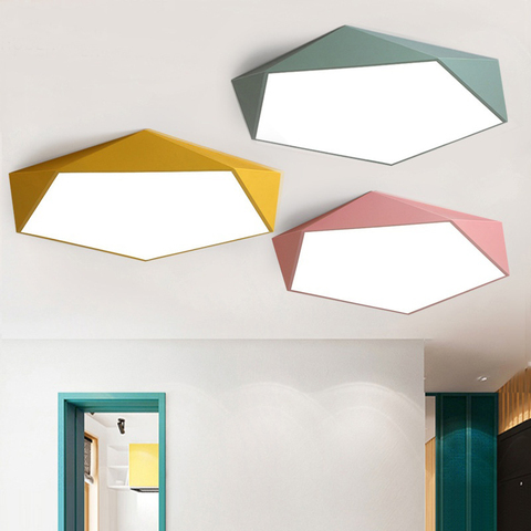 Macaron color Nordic geometric polygon wrought iron led ceiling lamp personality creative living room bedroom dining room lamp ► Photo 1/6