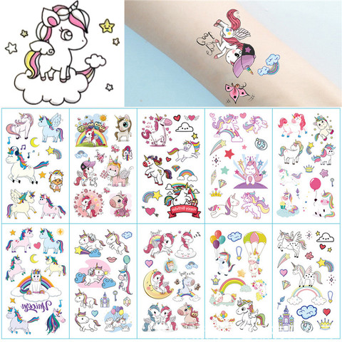 10pcs Cute Color Unicorn Tattoo Set Face Temporary Tattoo Child Tattoo Sticker Body Tatoo for Kids Safe Tattoo Children Tattoos ► Photo 1/6
