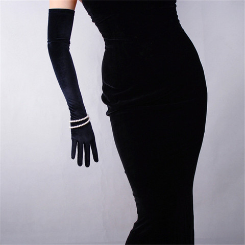 60cm Black Velour Gloves Extra Long Over Elbow Vestido de noche High Elastic Black Swan Velvet Female Touch Screen WSR08 ► Photo 1/6