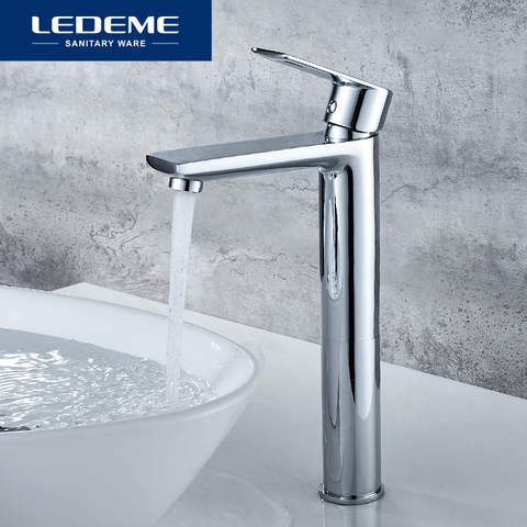 LEDEME Chrome Basin Faucets Deck Mounted Bathroom Sink Mixer Hot Cold Water Swive Spout Tap One Hole Bath Faucet Tpas L1055-22 ► Photo 1/6