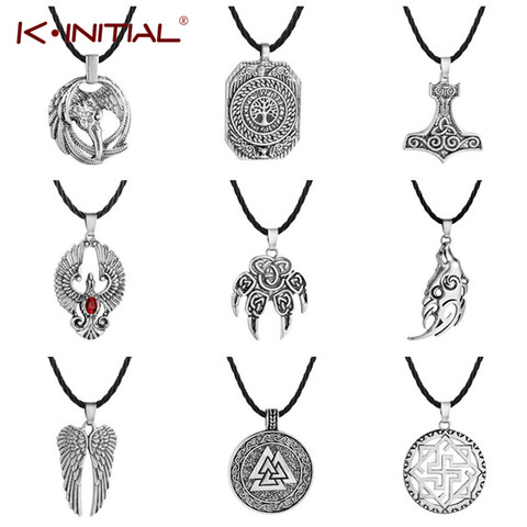 Kinitial Nordic Viking Men Necklaces Women Slavic Symbol Amulets Antique Raven Hammer Pendant Punk Male Necklace Jewelry ► Photo 1/6