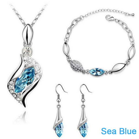 New Arrival Silver Jewelry Sets Luxury Water Drop Blue Pink Clear Cubic Zircon Crystal Necklace Bracelet Earrings Jewelry ► Photo 1/6