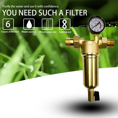 Pre-filter Water Filter Purifier System 0.5/0.75/1inch Pure Brass Body Stainless Steel Mesh Prefiltro with Gauge Free Shipping ► Photo 1/6