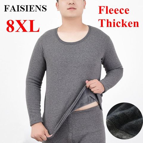 high quality Winter Mens Thicken fleece shirt Long Sleeve warm Thermal Underwear Large Size 7XL 8XL Cotton Underwear tees Tops ► Photo 1/6