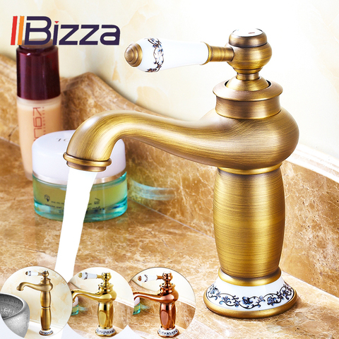 Bathroom Faucet Antique Bronze Basin Sink Solid Brass Vintage Style Single Handle Water Mixer Taps Bath Crane Decorative Ceramic ► Photo 1/6