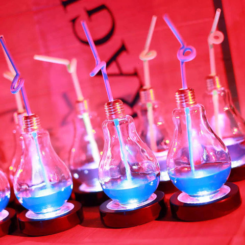 Creative Popular Lamp Bulb Straw Cocktail Glass For Bar Portable Lamp Globe Cooler Cold Drink Cup TIKI Milk Milky Tea Shop Mug ► Photo 1/6