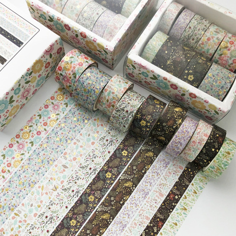 10 pcs/set flower gold Decorative Adhesive Tape Masking Washi Tape Diy Scrapbooking Sticker Label Japanese Stationery ► Photo 1/6