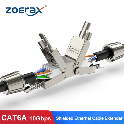 ZoeRax Cat6A Cat7 Cable Extender Junction Adapter Connection Box RJ45 Lan Cable Extension Connector Full Shielded Toolless ► Photo 1/6