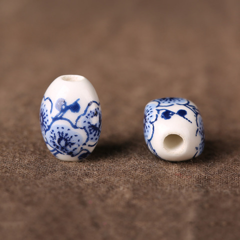 10pcs/lot 9*11*12mm Handmade Oval Rhombus Ceramic Beads Big Hole Flower Blue And White Porcelain Beads DIY Jewelry Making ► Photo 1/6