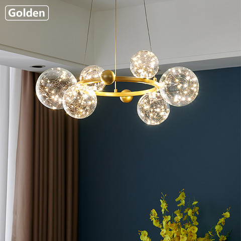 Creative Chandelier Circle Lights Clear Glass Ball Ceiling Hanging Lamp Romantic Star Living Room Decor Led Lighting Gold ► Photo 1/6