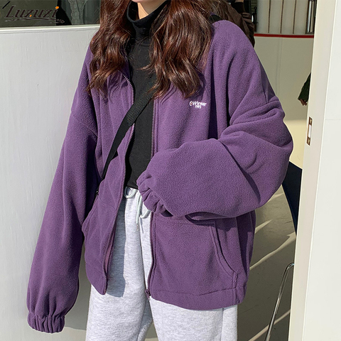 Luzuzi Hoodies Women Loose Plus Velvet Zip-up Pockets Letter Casual Oversize BF Ulzzang Harajuku Daily Streetwear Womens Trendy ► Photo 1/6