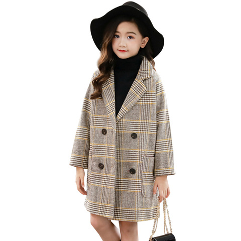 Winter Coat For Girls Thick Woolen Jacket For Girls Fashion Plaid Kids Outerwear Autumn England Teenage Clothes For Girls School ► Photo 1/6