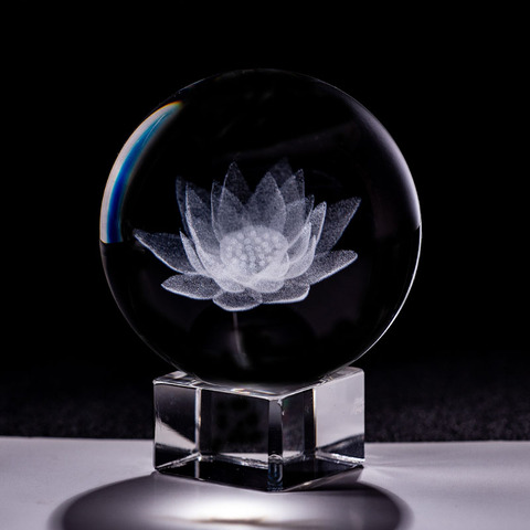 6CM Lotus Miniature Crystal Ball 3D Laser Engraved Glass Sphere Home Decor Flower Ornament Gift Figuras De Cristal Figurine ► Photo 1/1