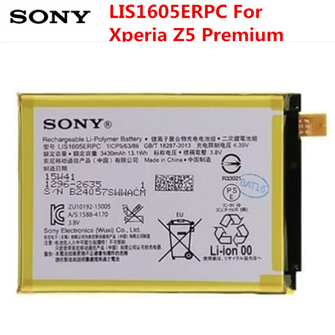SONY 100% Original LIS1605ERPC 3430mAh Battery For SONY Xperia Z5 Premium Z5P Dual E6853 E6883 Phone High quality battery ► Photo 1/1