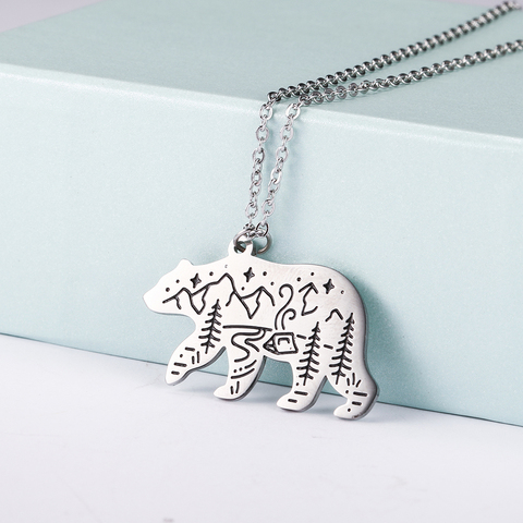 Stainless Steel Animal Pendant Necklace Bear Arrow Eagle Dog Fox Wolf Scenery Moon Sun Tree Chain Necklaces Jewelry for Women ► Photo 1/6