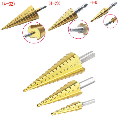 4-32mm The Pagoda Shape HSS Triangle Shank Pagoda Metal Steel Step Drill Bit Hole Drill Cone Drill Countersink Titanium Bit Set ► Photo 1/6