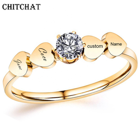 Customized Engraved Family Name Rings Stainless Steel Heart Engagement Promise Ring For Woman Best Friend ► Photo 1/6