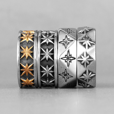 Polaris Star Flower Stainless Steel Mens Rings Simple Trendy Retro for Male Boyfriend Biker Jewelry Creativity Gift Wholesale ► Photo 1/6