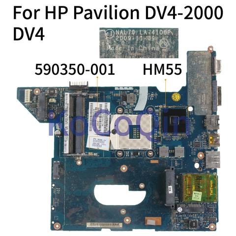 KoCoQin Laptop motherboard For HP Pavilion DV4-2000 DV4 Mainboard 590350-001 590350-501 NAL70 LA-4106P HM55 ► Photo 1/6