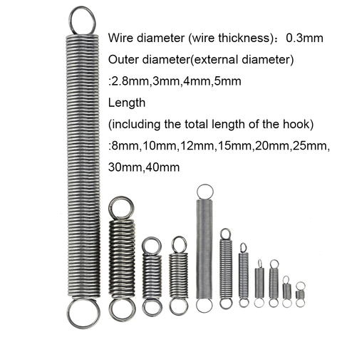 10PCS 304 Stainless Steel Dual Hook Small Tension Spring Hardware Accessories Wire Dia 0.3mm Outer Dia 2.8 3 4 5mm Length 8-40mm ► Photo 1/6