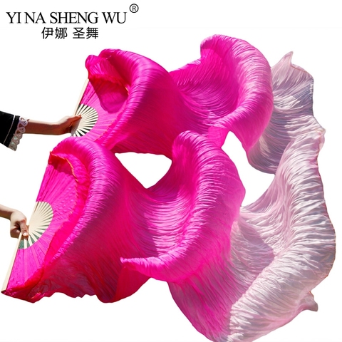 High Quality  Real Silk /Imitation Silk Dance Long Fans 1 Pair Handmade Dyed Silk Belly Dance Fans Dance Props 180x90cm ► Photo 1/6