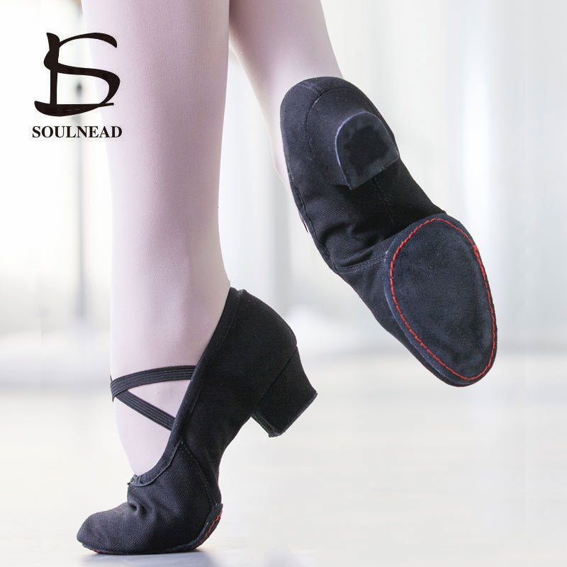 Women Ballet Lace Up Canvas Dance Shoes Heels Sole Gym Jazz Boots Shoes Girls