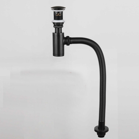 Basin Bottle Trap Brass Bathroom Sink Siphon Drains with Pop Up Drain Black P-TRAP Pipe Waste ► Photo 1/1