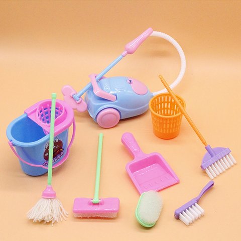 Miniature Mop Dustpan Bucket Brush Housework Cleaning Tools Set Dollhouse Garden Accessories for Barbie Dolls ► Photo 1/6