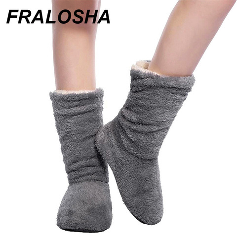 FRALOSHA Wholesale Women Plush Home slippers Coral Fleece Indoor Floor Sock Winter Foot Super Soft Warm Bottom Slipper ► Photo 1/6
