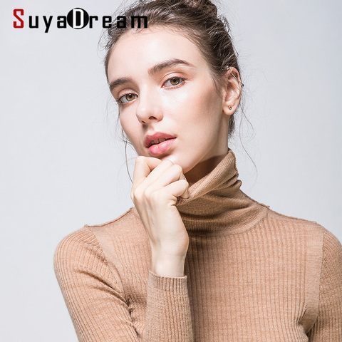 Women Wool Pullover 100%Merino Wool Sweater For Women Turtleneck Rib Knits 2022 Fall Winter Sweaters Bottoming Knitwear ► Photo 1/5