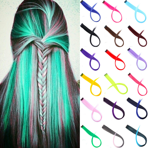 Lupu Long Straight Color Hair Extension Synthetic Colorful Hair Clip Girl Natural Rainbow Hair 22 Inch ► Photo 1/6