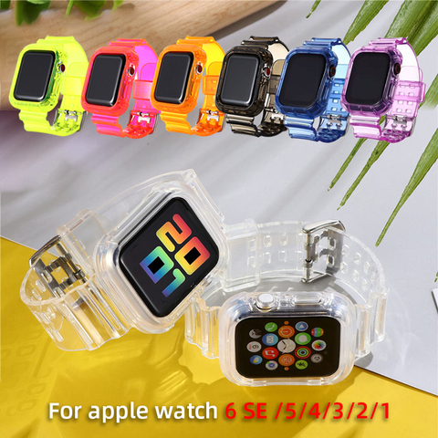New Transparent waterproof Strap for Apple Watch Band 38 40 42 44mm Silicone Transparent  for Iwatch 6 SE Strap Series 2 3 4 5 6 ► Photo 1/6