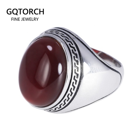 Guaranteed Silver s925 Mens Rings Simple Design Turkish Ring For Man With Stones Multi Color Oval Shape Onyx Turkey Jewellery ► Photo 1/6